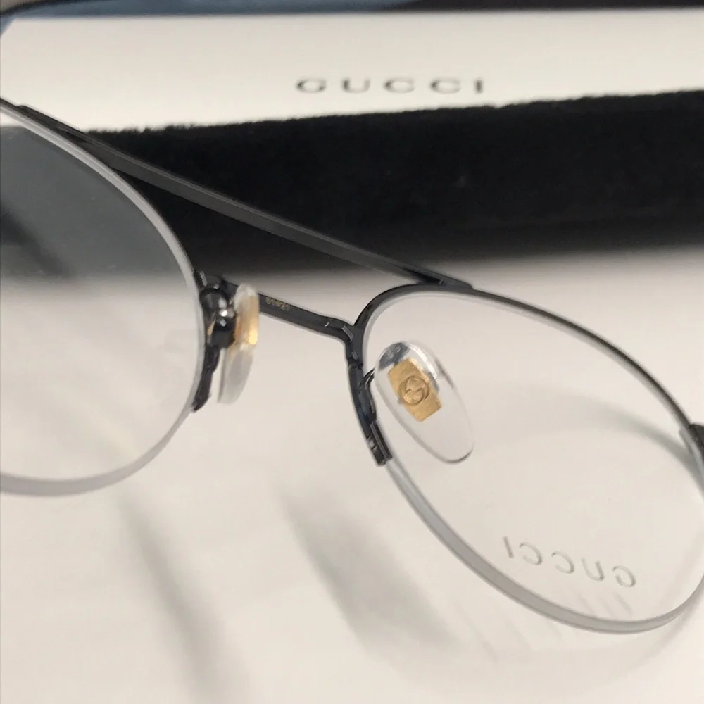 Authentic Gucci GG0682O 001 Eyeglasses – Black Semi-Rimless Round Frame